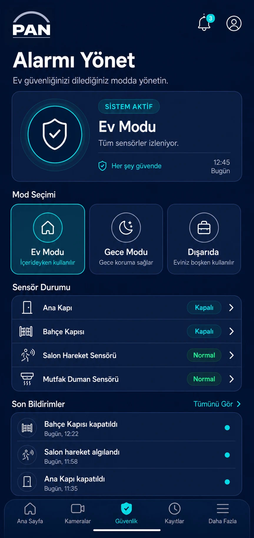 Alarm kurma ve devre dışı bırakma